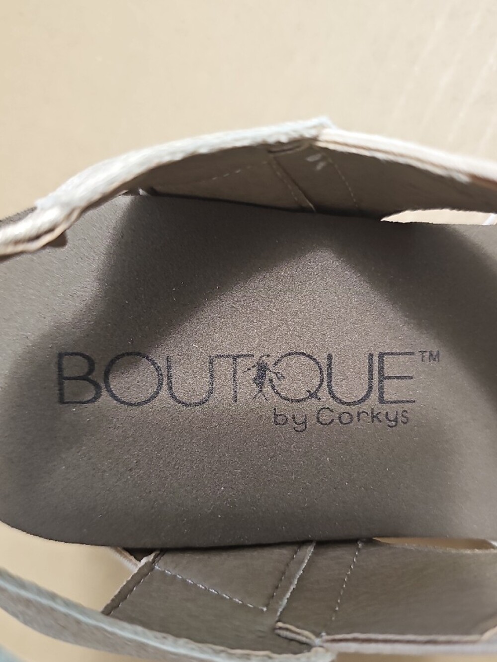 Corkys Boutique Metallic Beige Cork Wedge Sandals - Picture 2 of 8